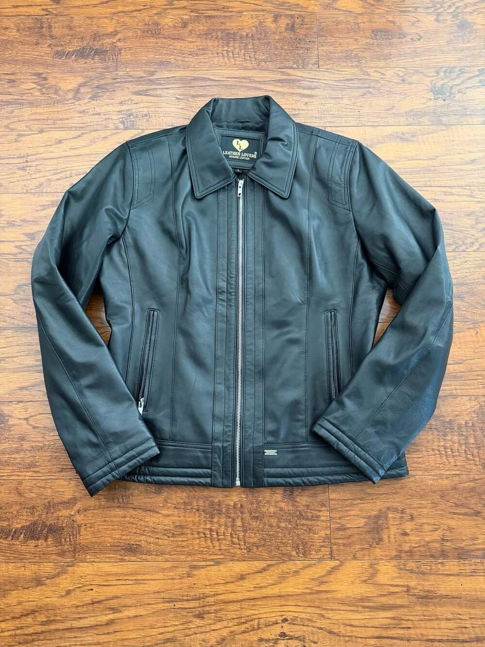 Leather Lovers Women's Genuine Leather Front Zip Collared Moto Jacket Black